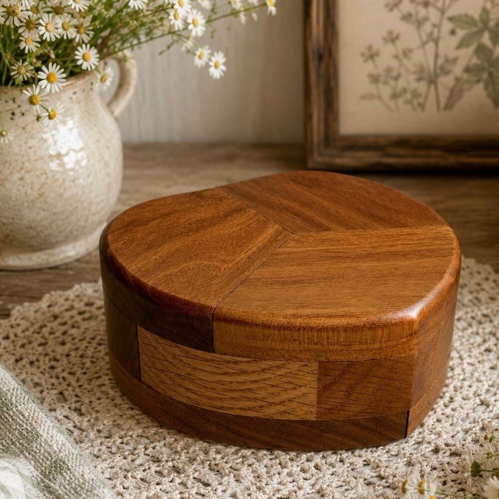 Handmade Heart Shaped Small Wooden Puzzle Trinket Box Robert Usetzell 5x2